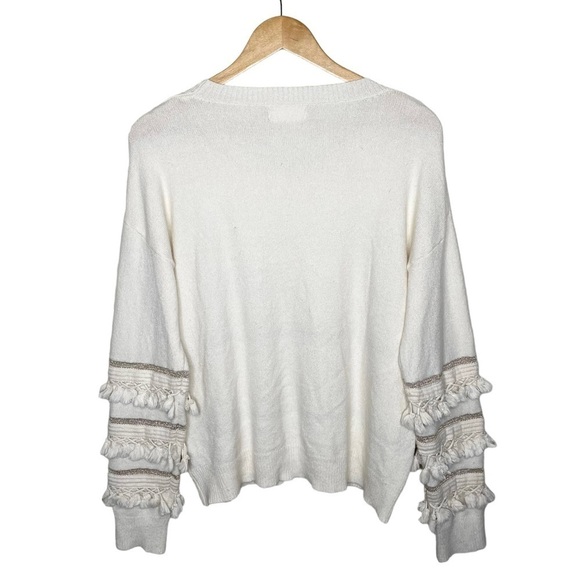 Amoli Knitwear Golden Cream Tassel Fringe Layer Boho Sweater S/M - Picture 3 of 11